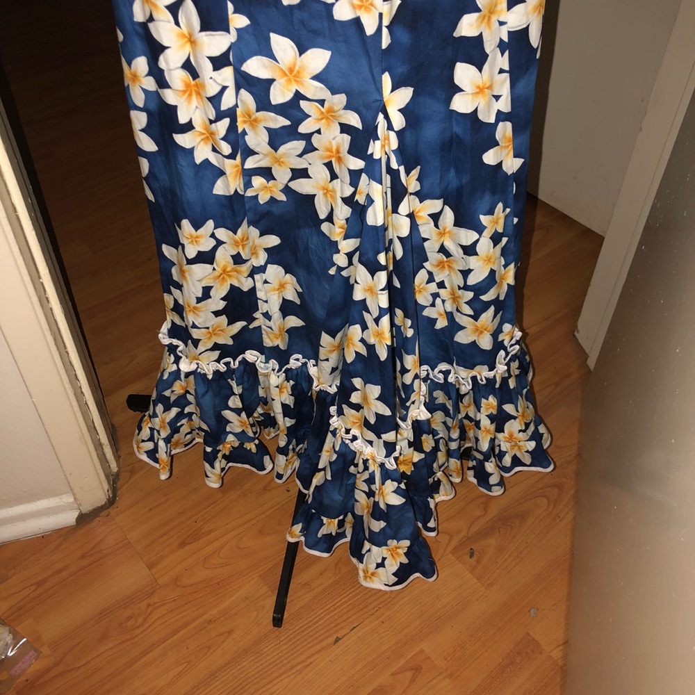 Blue floral vintage tiki long body con dress - Picture 5 of 7
